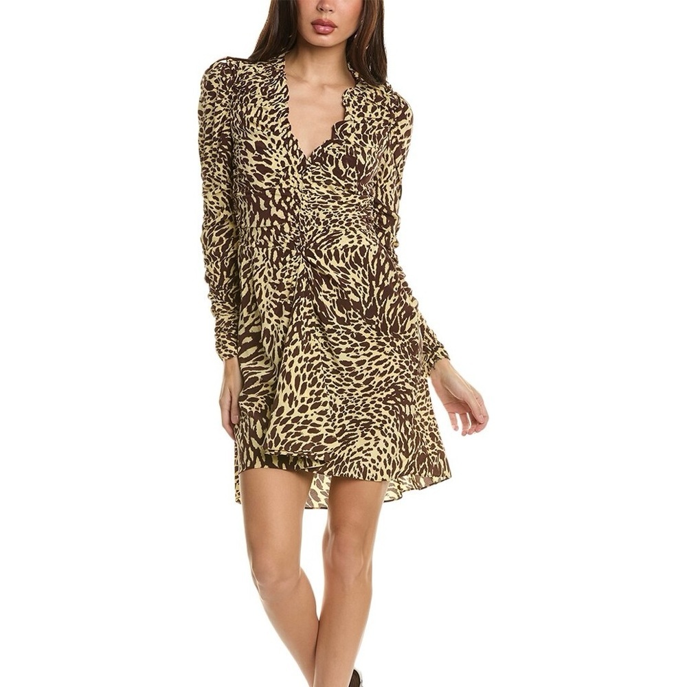 A.L.C. Marcie‎ Silk Leopard Ruched Mini Dress Size 6